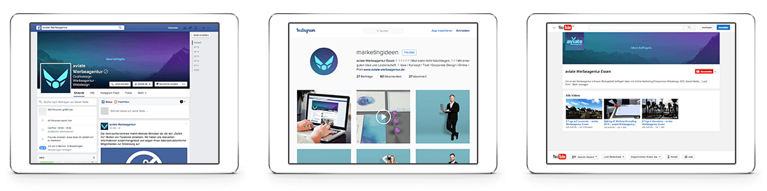aviate Werbeagentur facebook, Instagram, Youtube